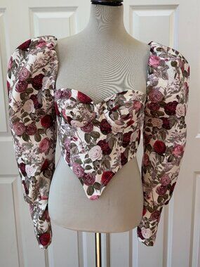 Romantic Rose Floral Puff Sleeve Corset Top